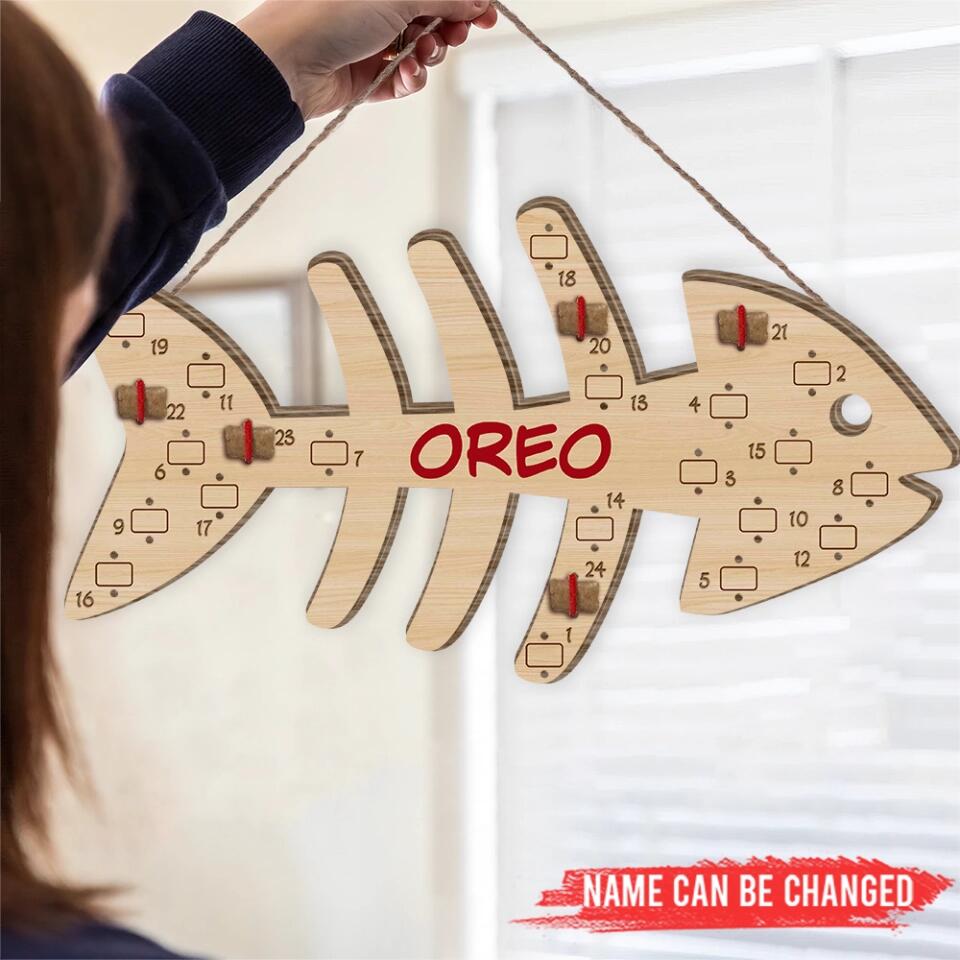 Fish Bone Calendar Sign, Cat Lovers Gift - Christmas Countdown Sign - Personalized Dog Advent Calendar Sign