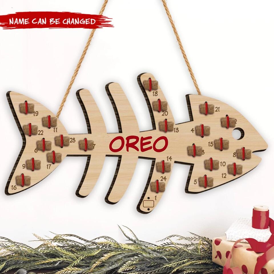 Fish Bone Calendar Sign, Cat Lovers Gift - Christmas Countdown Sign - Personalized Dog Advent Calendar Sign