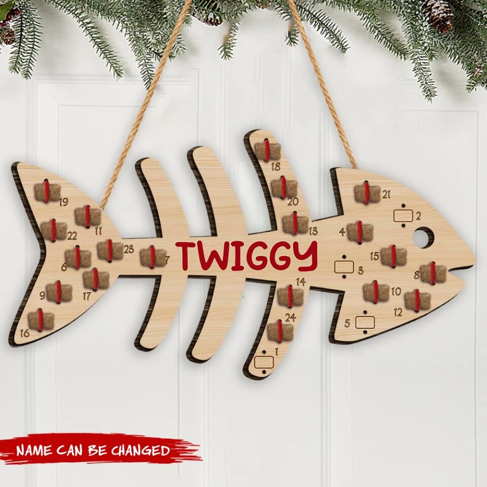Fish Bone Calendar Sign, Cat Lovers Gift - Christmas Countdown Sign - Personalized Dog Advent Calendar Sign