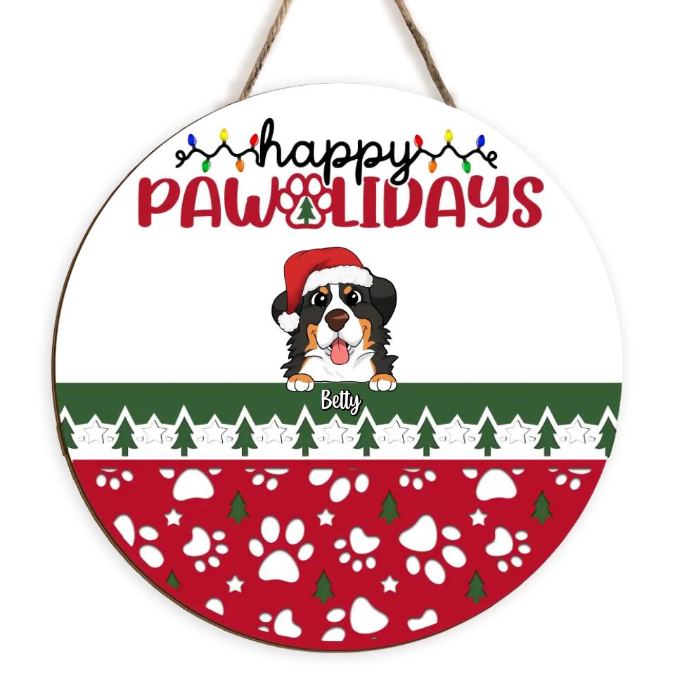 Personalized Dog Sign - Christmas Decoration - Christmas Gift - Dog Lovers Gift - Personalized Happy Pawlidays Sign