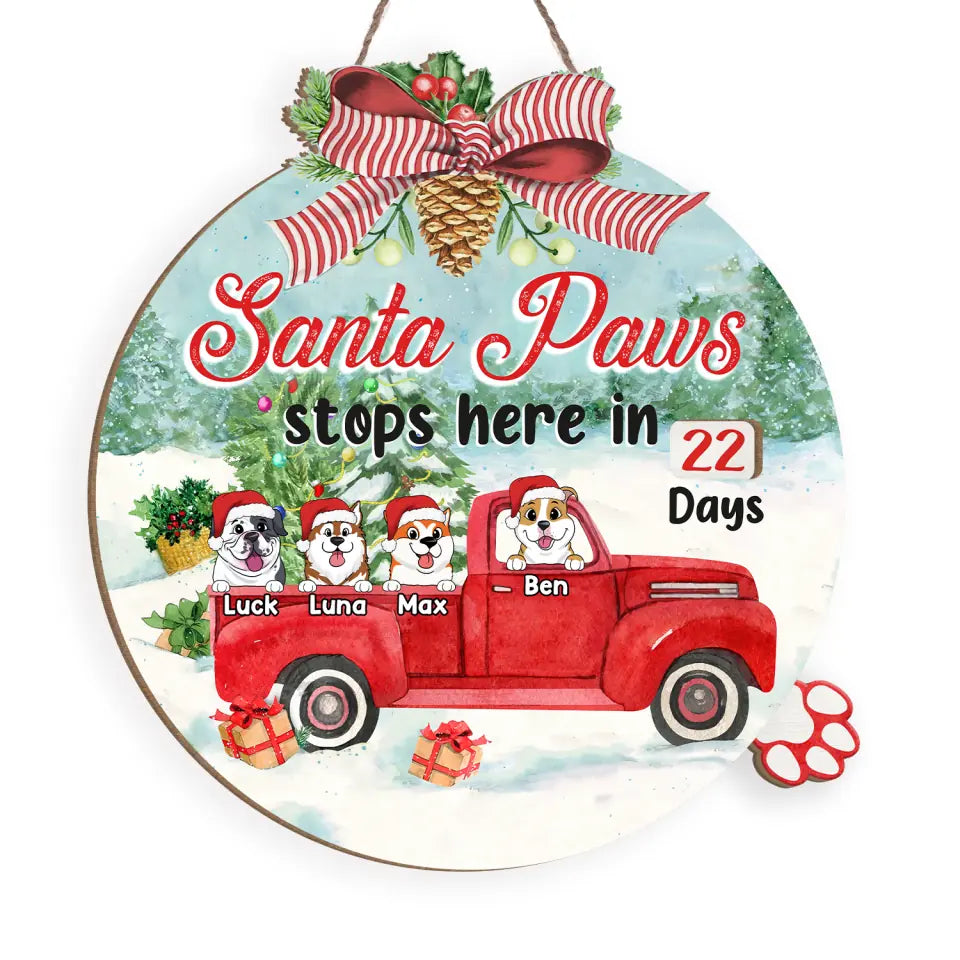 Santa Paws Stop Here - Personalized Advent Calendar Wooden Sign, Christmas Countdown Sign