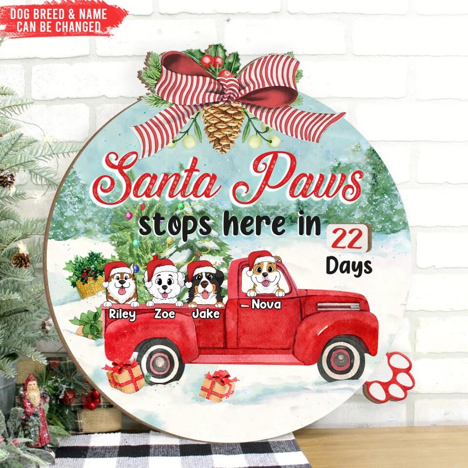Santa Paws Stop Here - Personalized Advent Calendar Wooden Sign, Christmas Countdown Sign