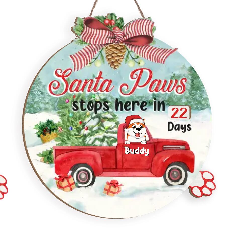 Santa Paws Stop Here - Personalized Advent Calendar Wooden Sign, Christmas Countdown Sign