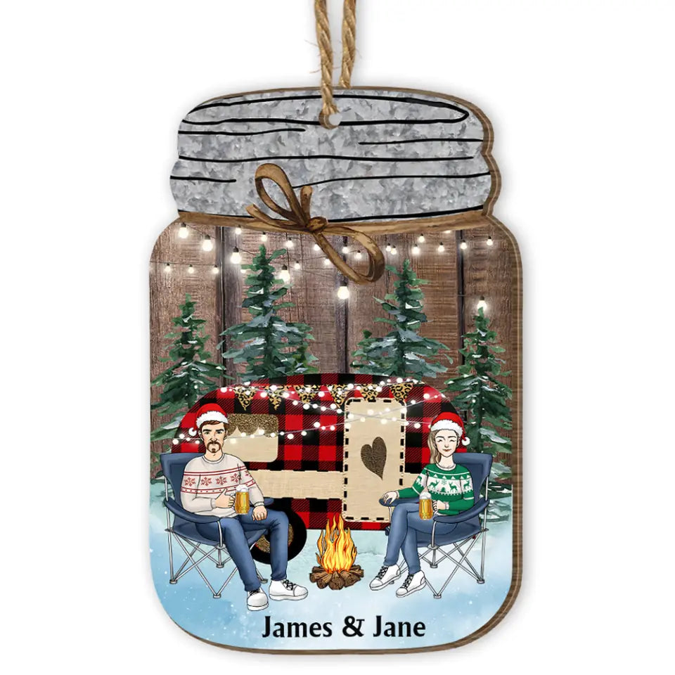 Couple Camping Christmas - Personalized Wooden Ornament, Christmas Gift For Camping Lovers