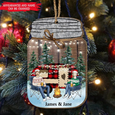Couple Camping Christmas - Personalized Wooden Ornament, Christmas Gift For Camping Lovers