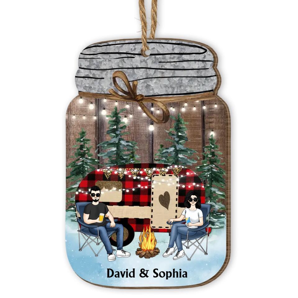 Couple Camping Christmas - Personalized Wooden Ornament, Christmas Gift For Camping Lovers