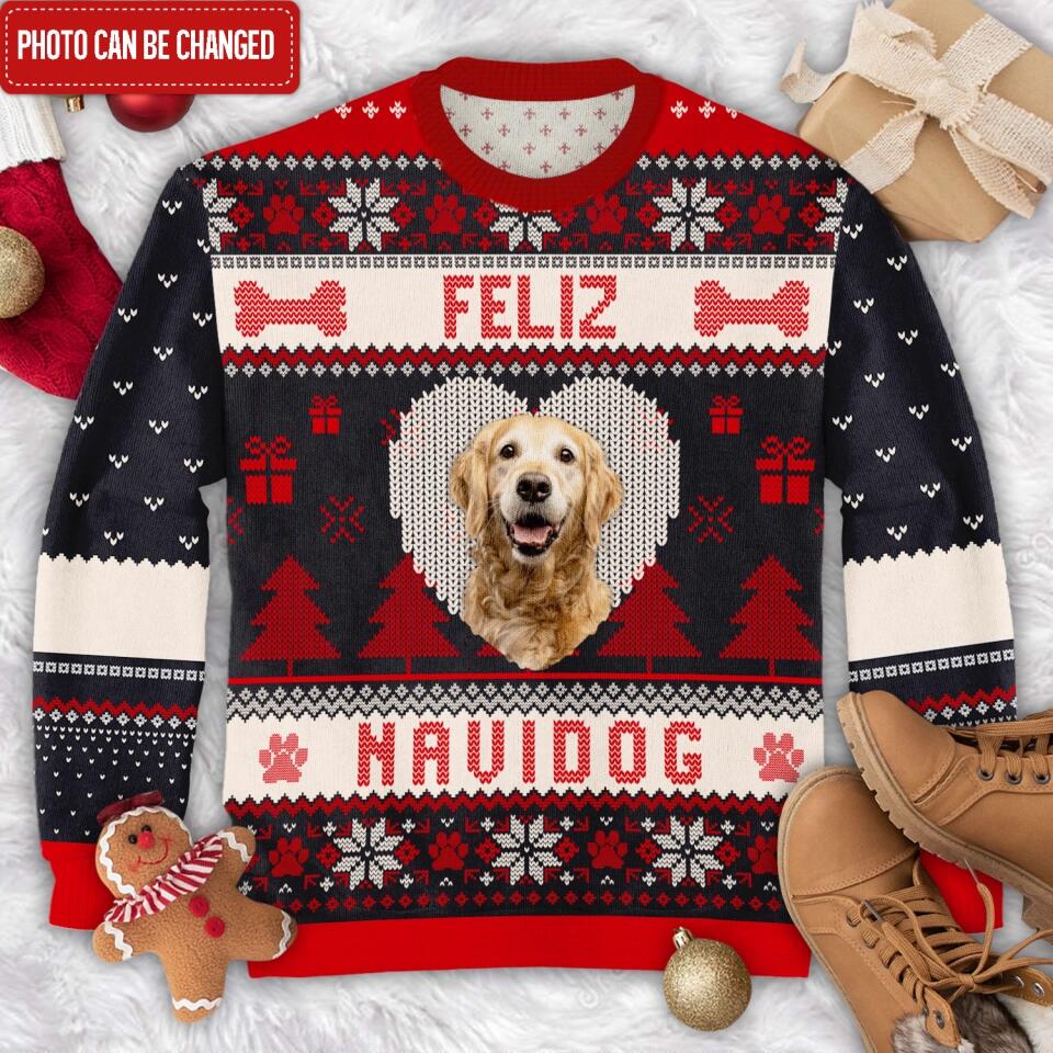 FELIZ NAVIDOG - Personalized Wool Sweater, Gift For Pet Lover, Christmas Sweater All-Over-Print