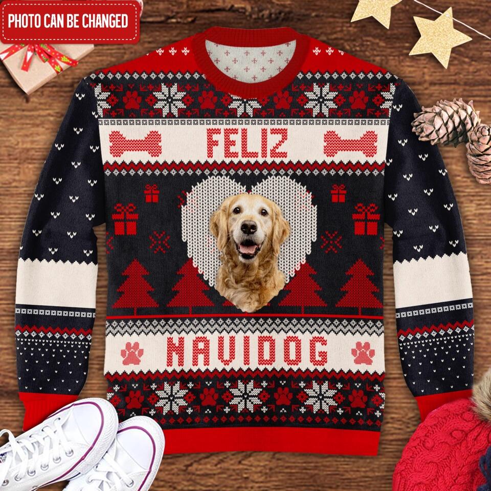 FELIZ NAVIDOG - Personalized Wool Sweater, Gift For Pet Lover, Christmas Sweater All-Over-Print
