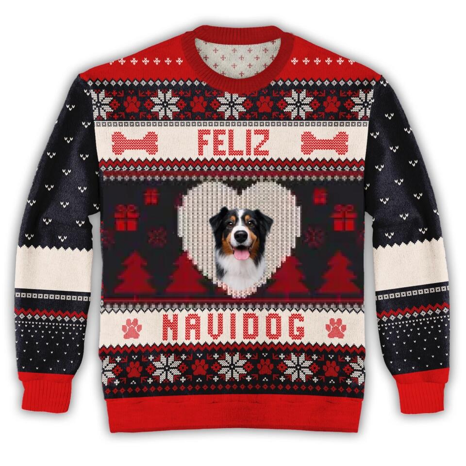 FELIZ NAVIDOG - Personalized Wool Sweater, Gift For Pet Lover, Christmas Sweater All-Over-Print