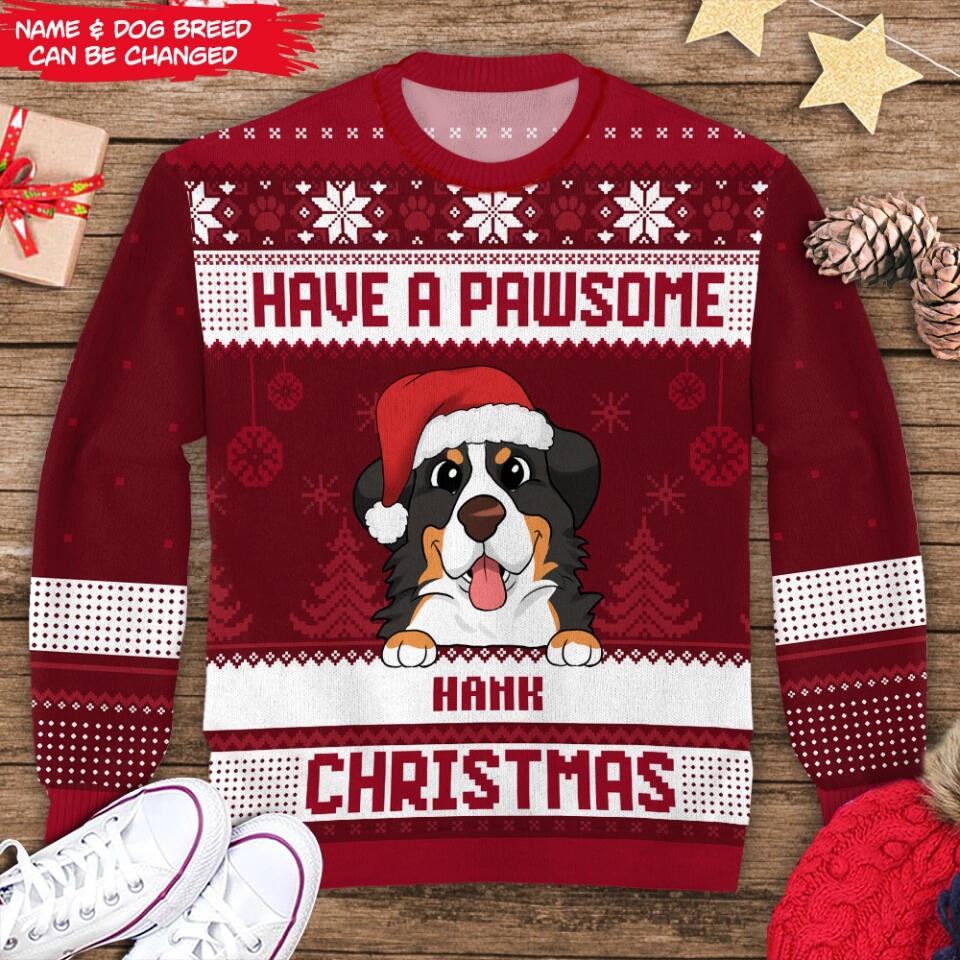 Have A Pawsome Christmas - Personalized Wool Sweater, Gift For Dog Lover, Wool Sweater All-Over-Print