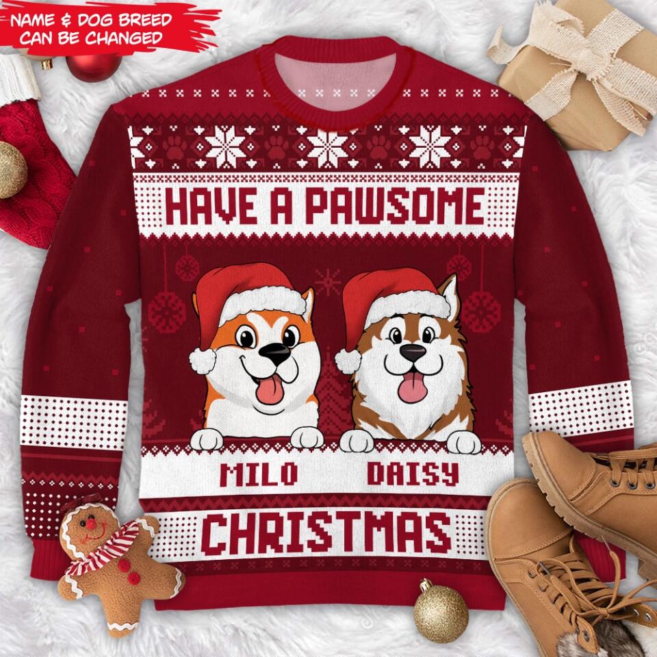 Have A Pawsome Christmas - Personalized Wool Sweater, Gift For Dog Lover, Wool Sweater All-Over-Print