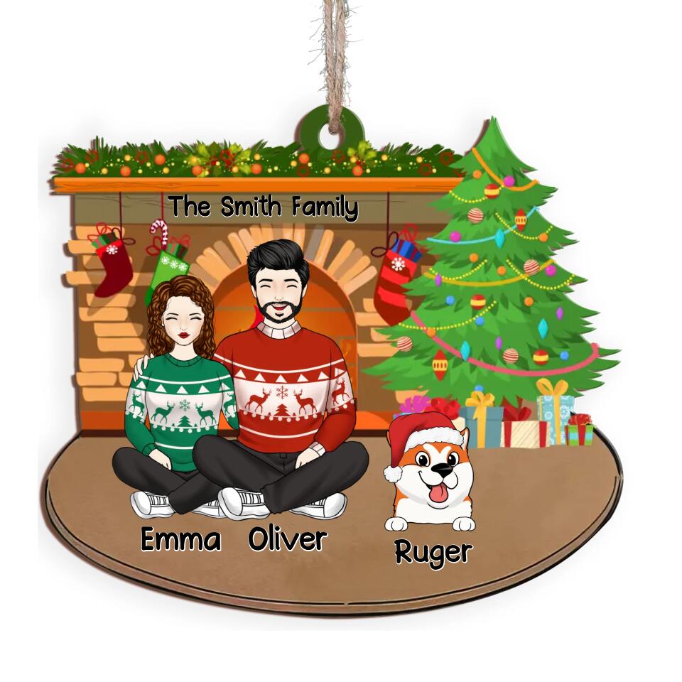 Personalized Family Ornament 2022 - Family Christmas Decoration - Dog Lovers Ornament - Personalized Christmas Couple And Dogs Ornament