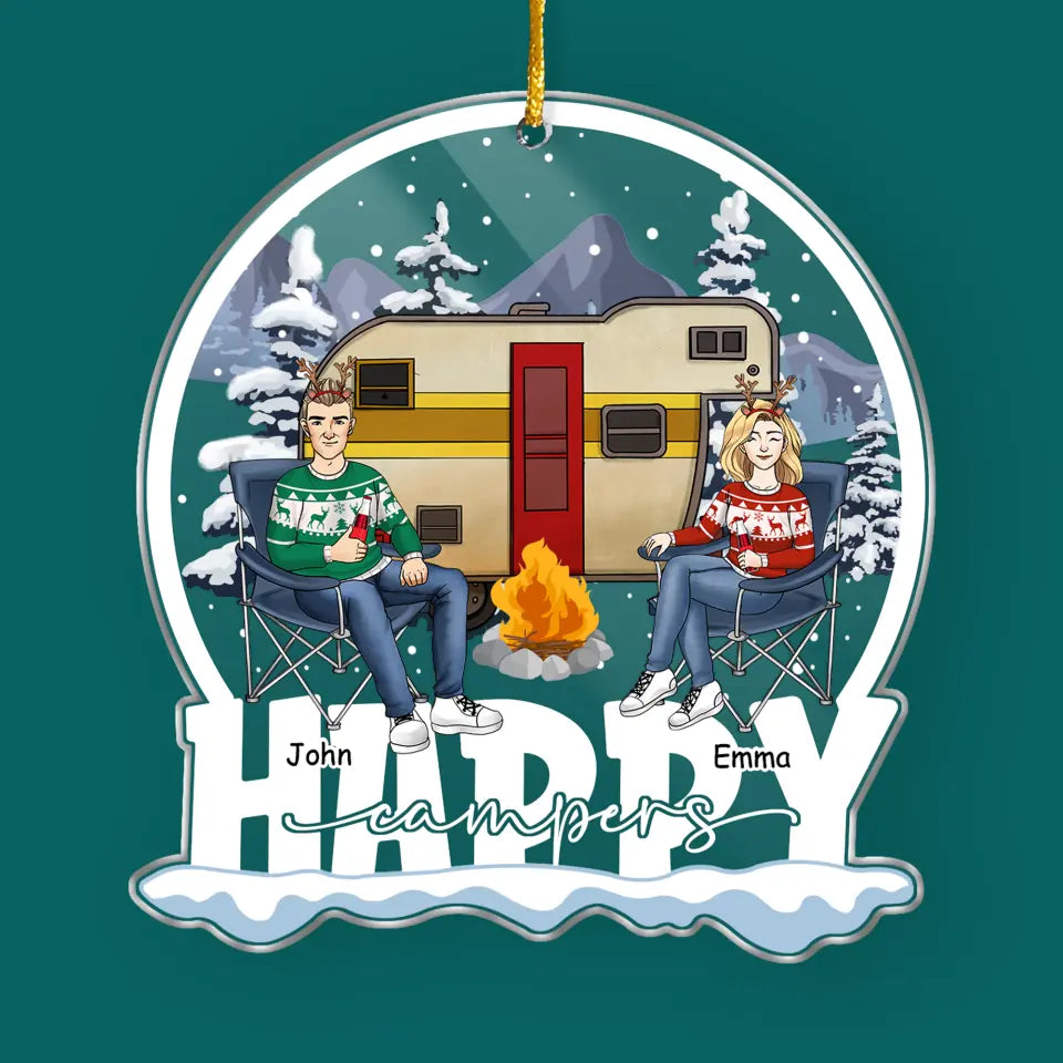 Christmas Camping Ornament - Christmas Decoration - Christmas Couple Ornament - Personalized Happy Campers Acrylic