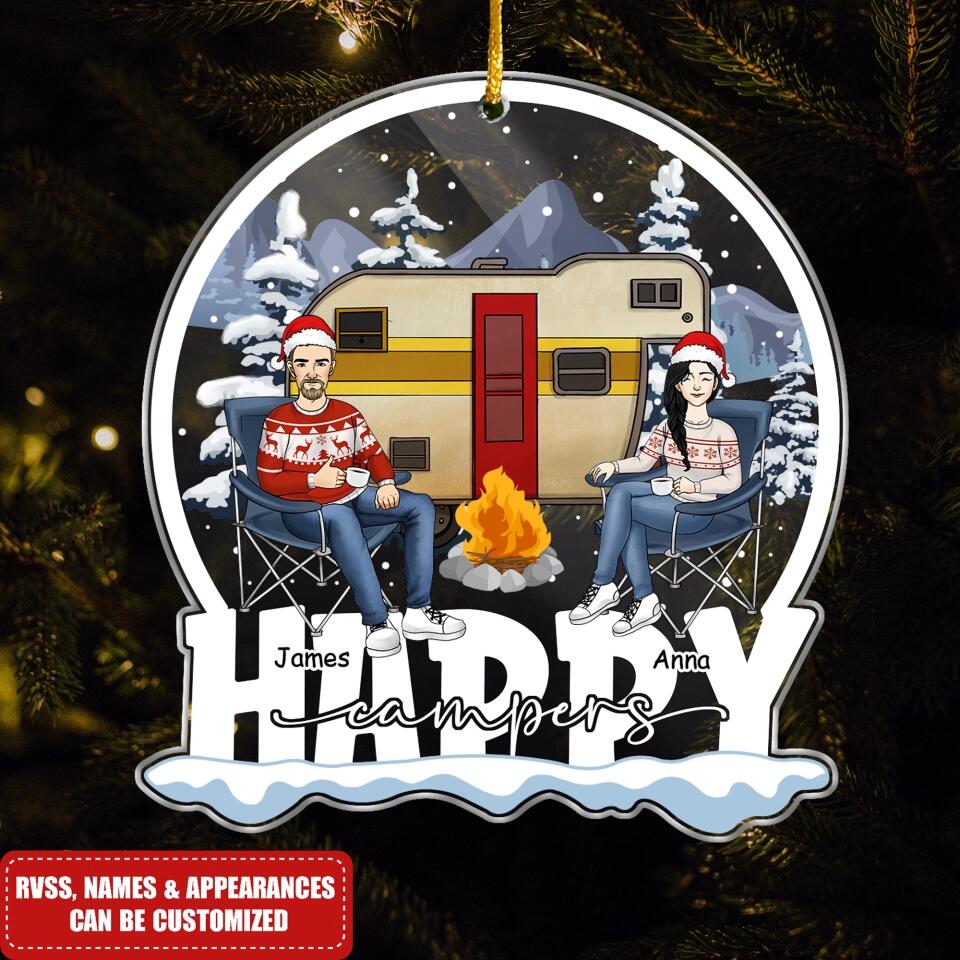 Christmas Camping Ornament - Christmas Decoration - Christmas Couple Ornament - Personalized Happy Campers Acrylic