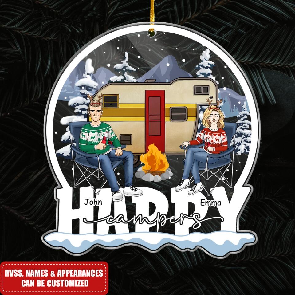 Christmas Camping Ornament - Christmas Decoration - Christmas Couple Ornament - Personalized Happy Campers Acrylic