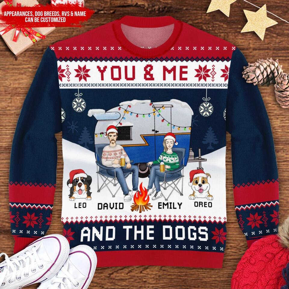 You & Me And The Dog - Personalized Wool Sweater, Gift For Couple And Pet