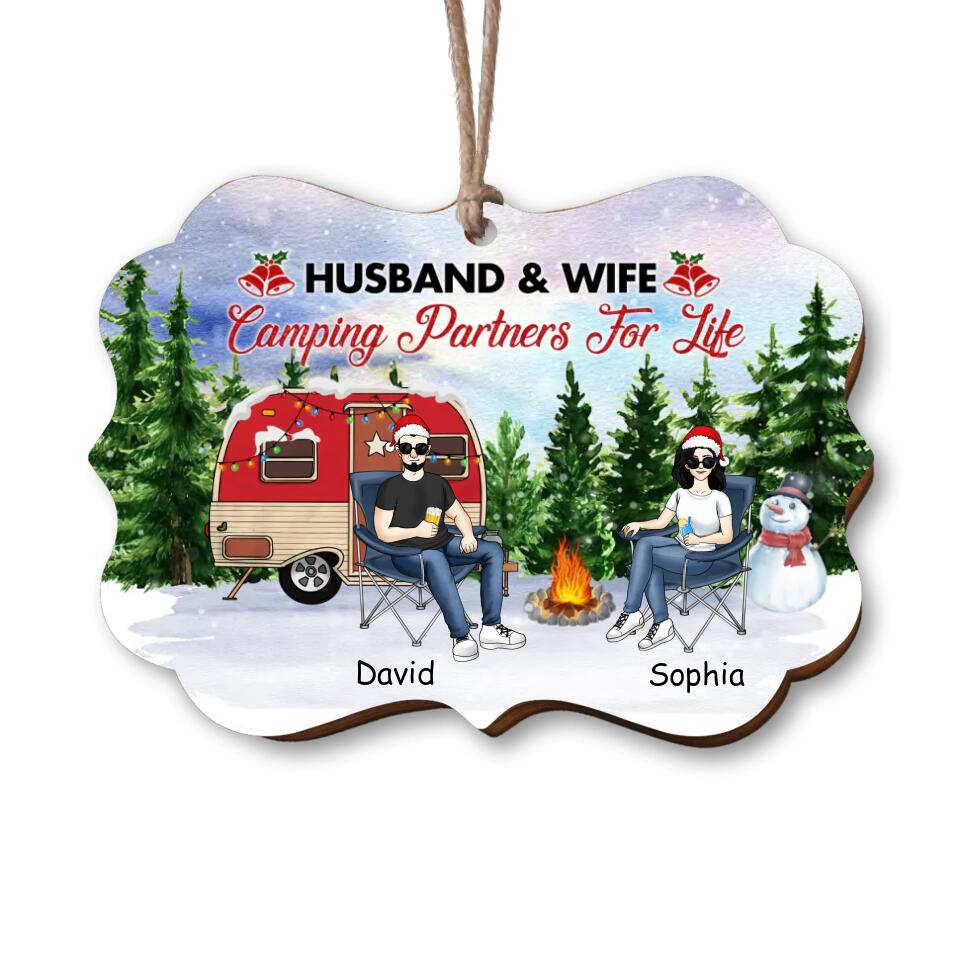 Husband & Wife Camping Partners For Life - Personalized Ornament, Gift For Camping Lover, Couple Ornament