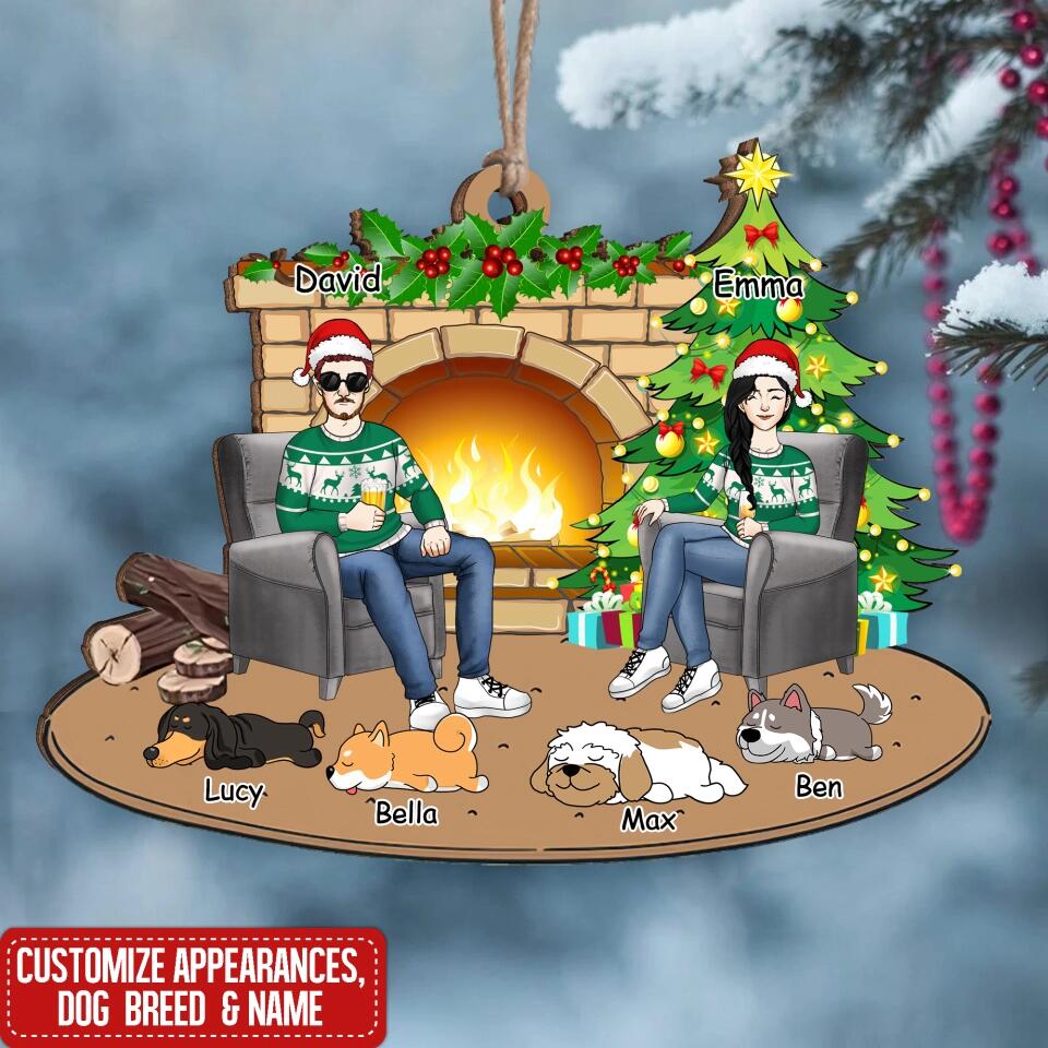 Doll Couple And Dogs Cats Personalized Christmas Ornament, Gift For Pet Lover