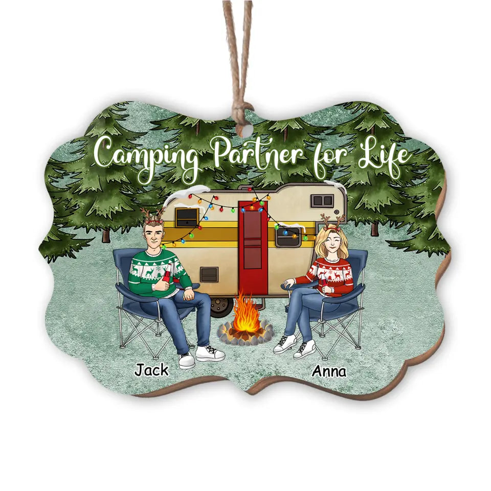 Camping Partners for Life, Camper Christmas Tree Ornament - Personalized Wooden Ornament