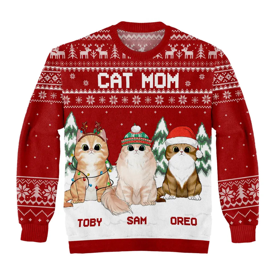 Cat Mom &amp; Cat Dad Christmas - Personalized Wool Sweater, All-Over-Print Sweater - Gift For Cat Lovers, Pet Lovers, Christmas Gift