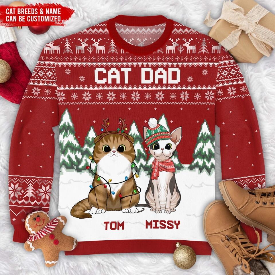 Cat Mom & Cat Dad Christmas - Personalized Wool Sweater, All-Over-Print Sweater - Gift For Cat Lovers, Pet Lovers, Christmas Gift