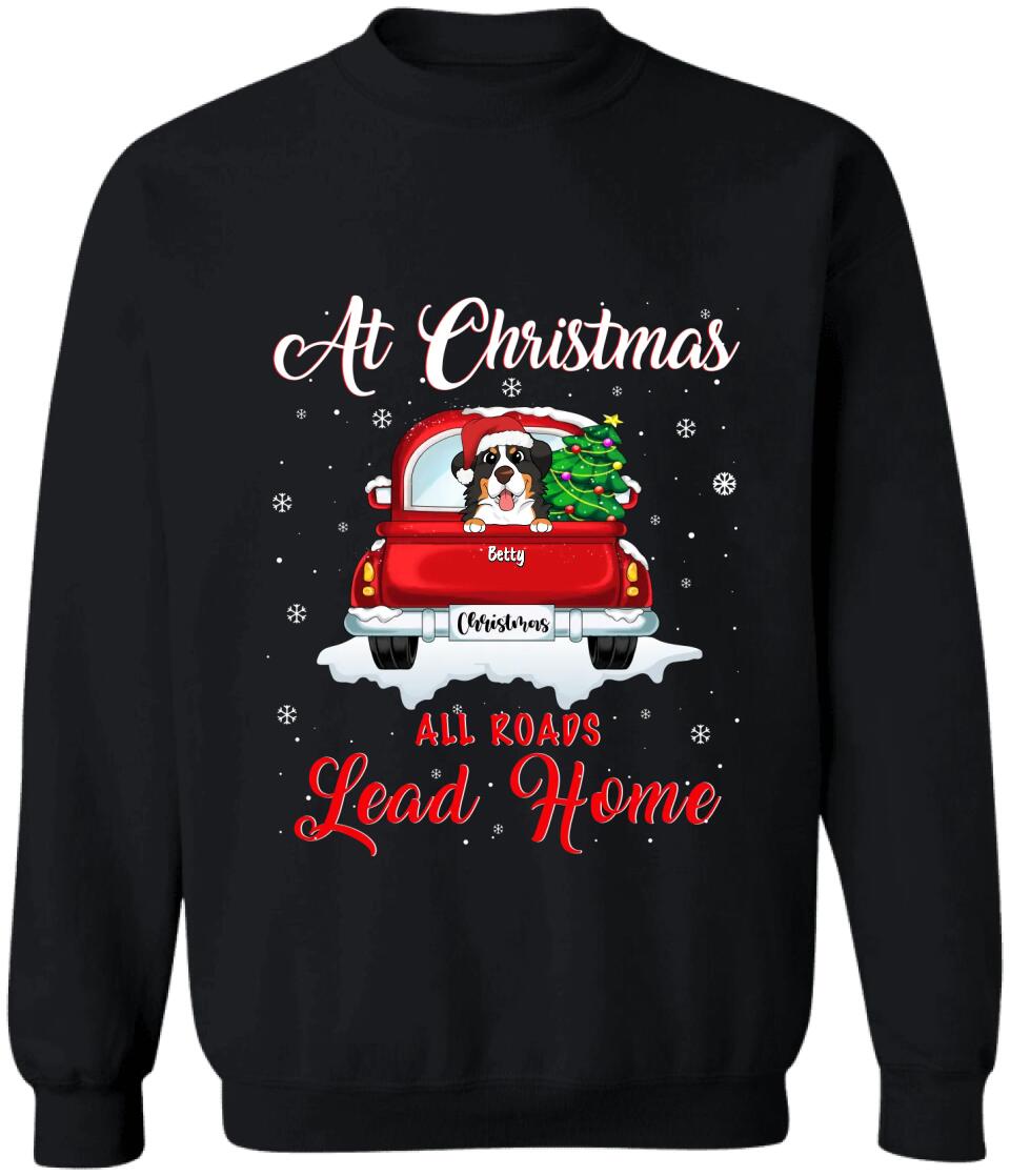 Christmas All Roads Lead Home - Personalized T-Shirt, Gift For Dog Lover