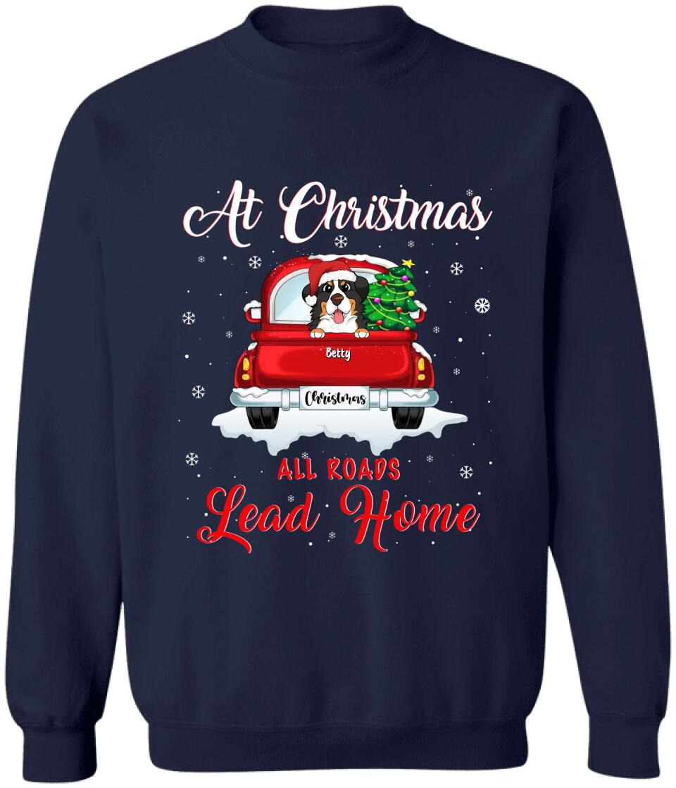 Christmas All Roads Lead Home - Personalized T-Shirt, Gift For Dog Lover