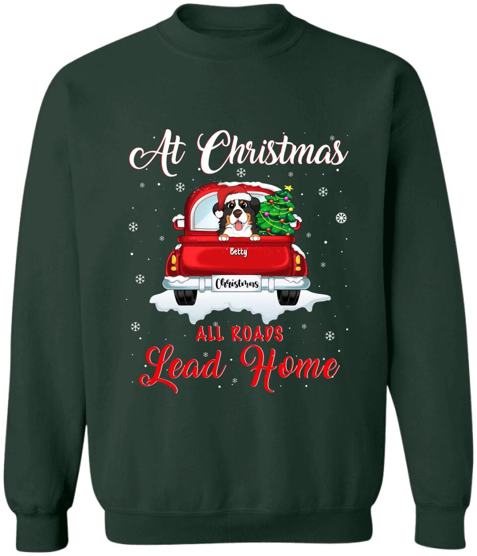 Christmas All Roads Lead Home - Personalized T-Shirt, Gift For Dog Lover