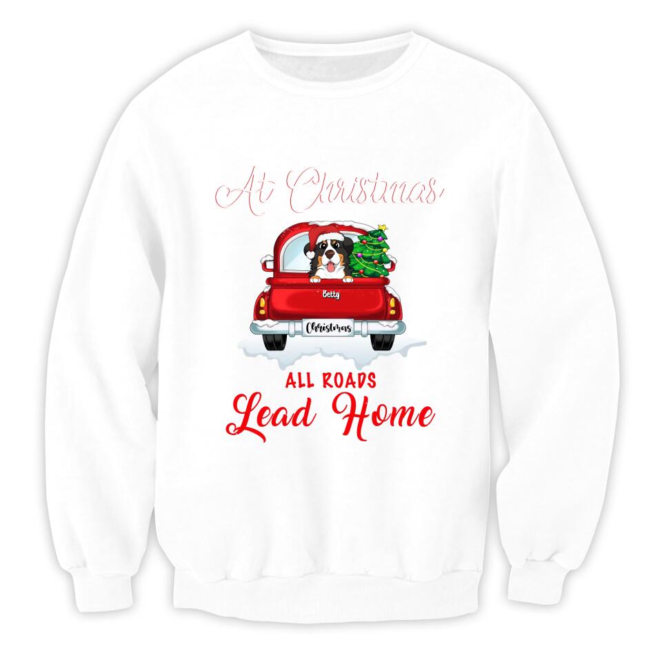 Christmas All Roads Lead Home - Personalized T-Shirt, Gift For Dog Lover