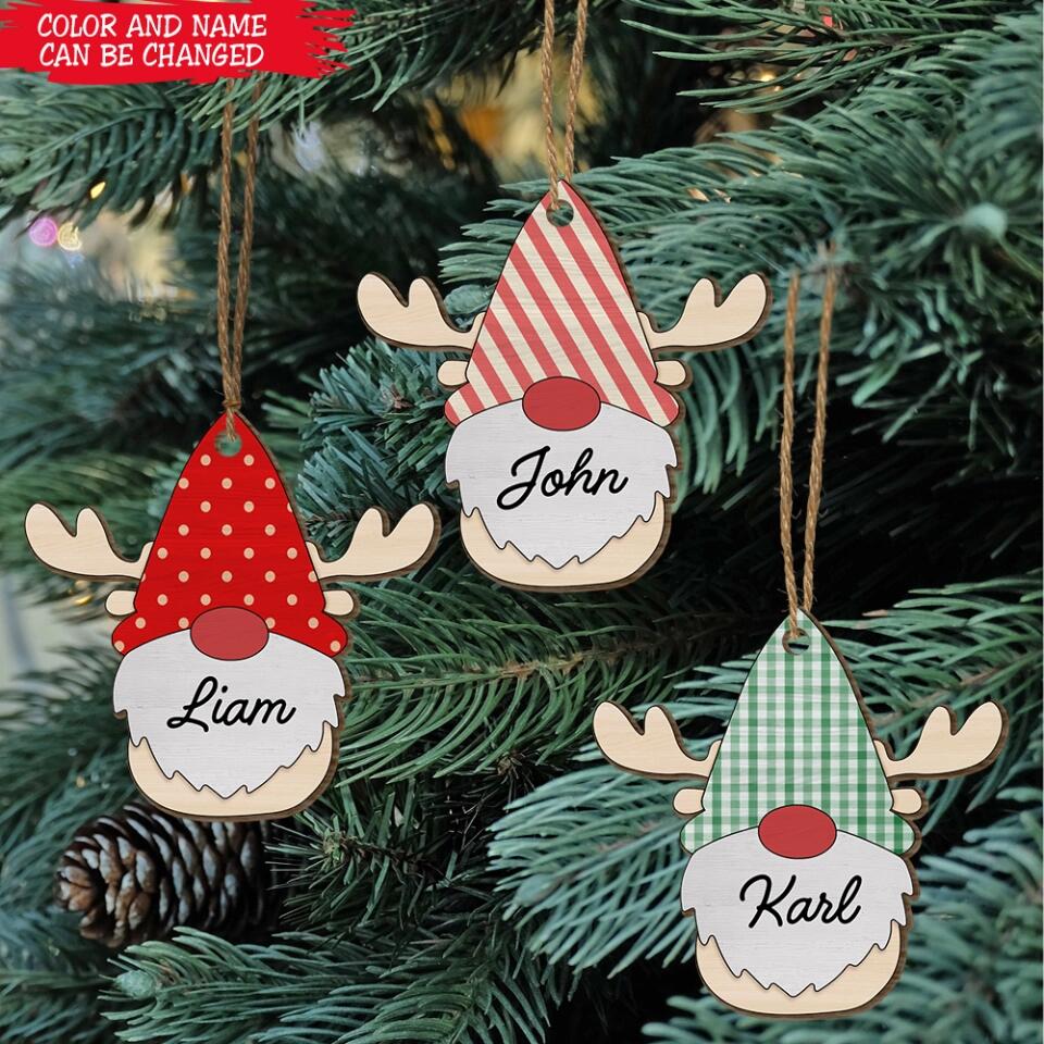 Reindeer Gnome Christmas - Personalized Wooden Ornament, Christmas Ornament For Family