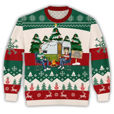 Personalized Camping Couple Christmas Wool Sweater, Gift For Camping Lover