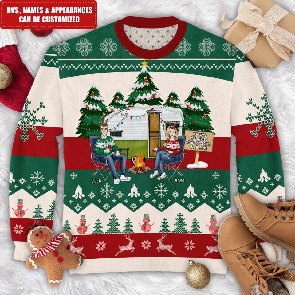 Personalized Camping Couple Christmas Wool Sweater, Gift For Camping Lover