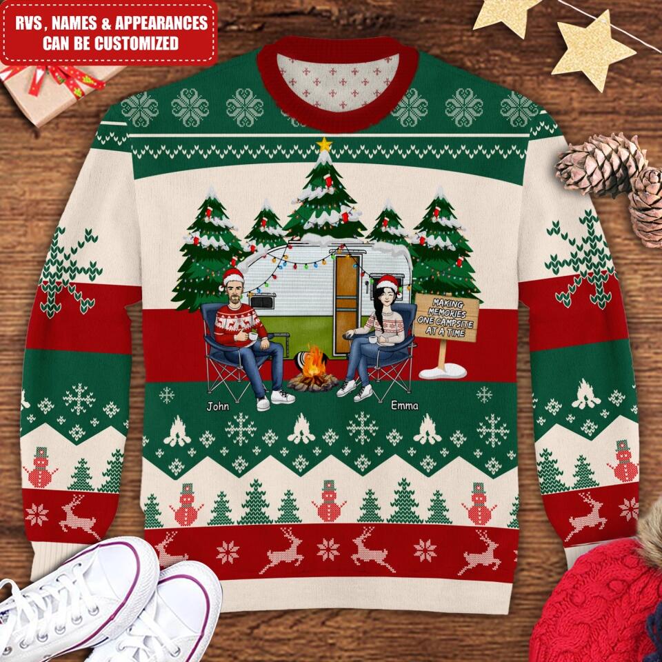 Personalized Camping Couple Christmas Wool Sweater, Gift For Camping Lover