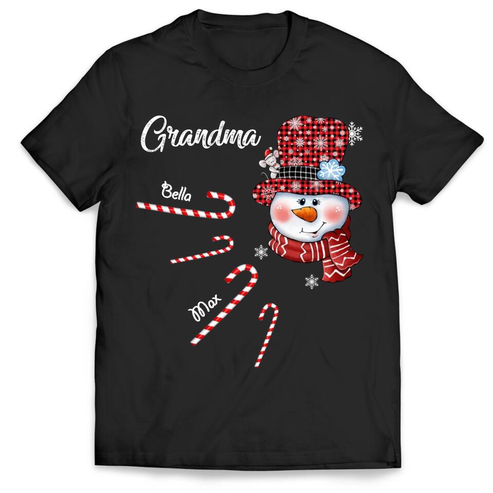 Personalized Nana Snowman Candy Cane Shirt With Grandkids Name, Grandma Nana Christmas Shirt, Custom Nana With Grandkids Name Shirt