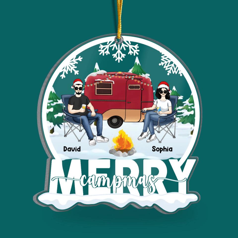 Merry Campmas Acrylic Ornament - Camper Life - Camping Gift - Christmas Decoration - Personalized Christmas Camping Ornament