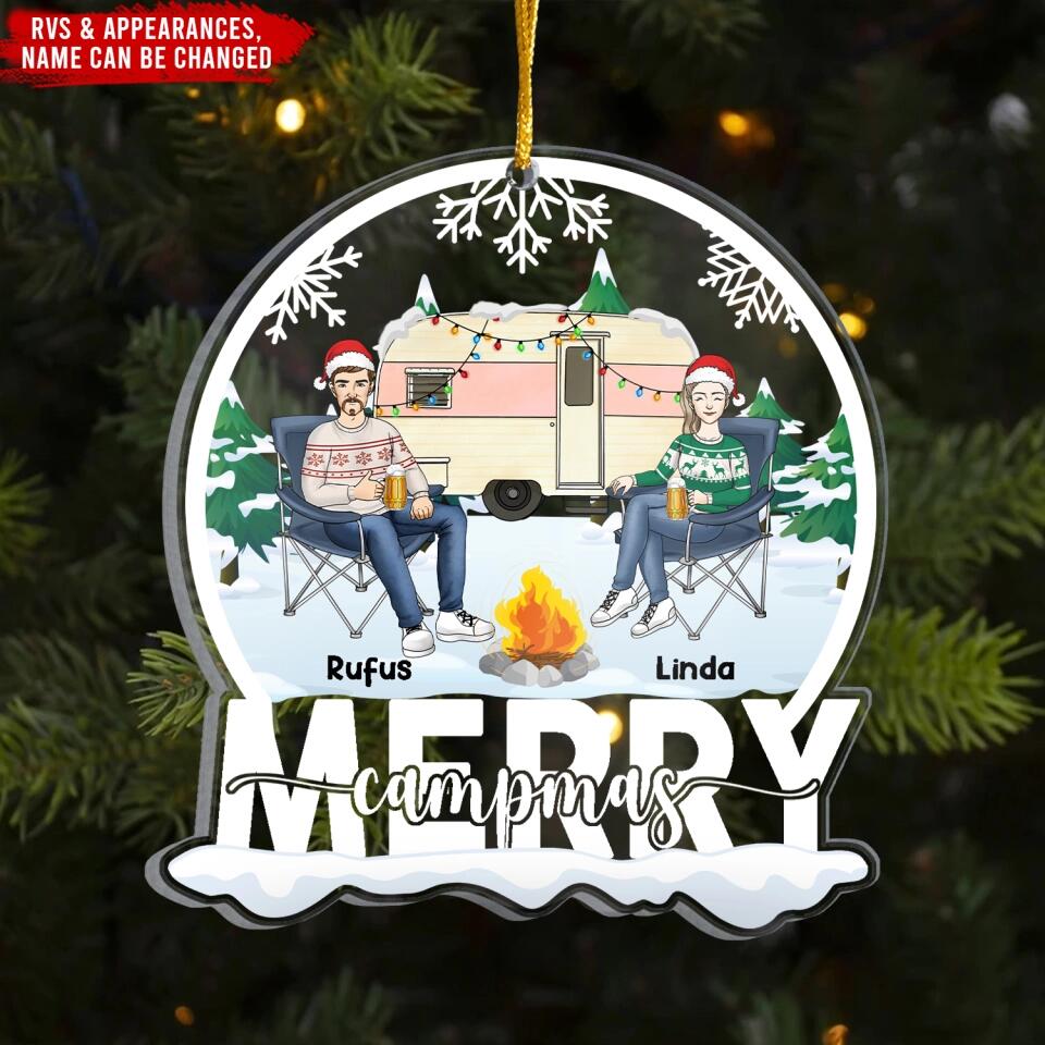 Merry Campmas Acrylic Ornament - Camper Life - Camping Gift - Christmas Decoration - Personalized Christmas Camping Ornament