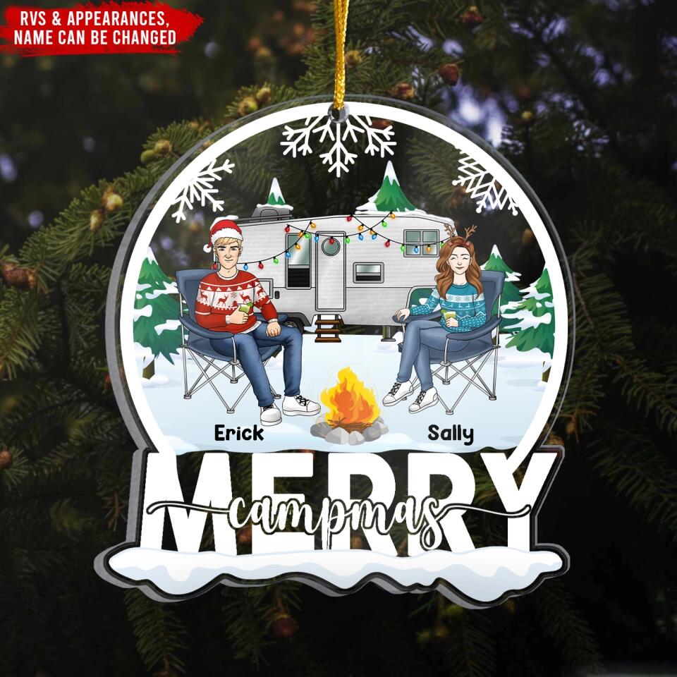 Merry Campmas Acrylic Ornament - Camper Life - Camping Gift - Christmas Decoration - Personalized Christmas Camping Ornament
