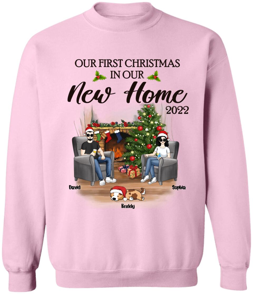 Personalized Our First Christmas In Our New Home 2022 Newlywed Couple Dog Mom Christmas Custom T-Shirt