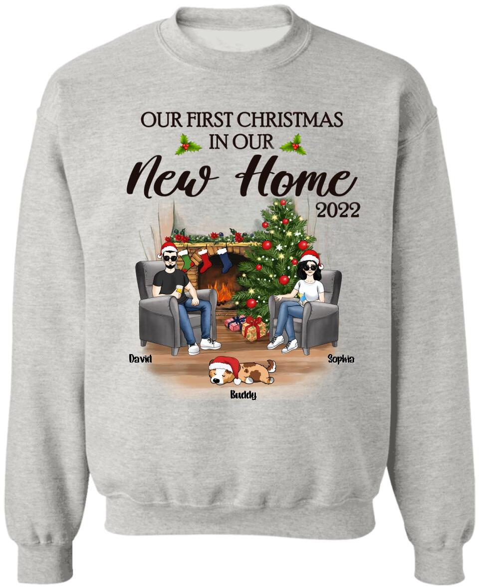 Personalized Our First Christmas In Our New Home 2022 Newlywed Couple Dog Mom Christmas Custom T-Shirt