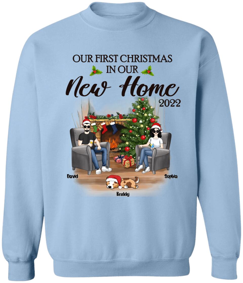 Personalized Our First Christmas In Our New Home 2022 Newlywed Couple Dog Mom Christmas Custom T-Shirt