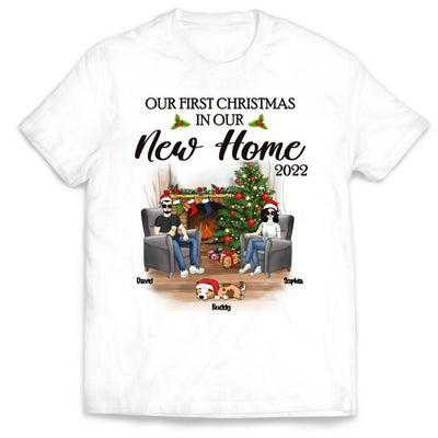 Personalized Our First Christmas In Our New Home 2022 Newlywed Couple Dog Mom Christmas Custom T-Shirt