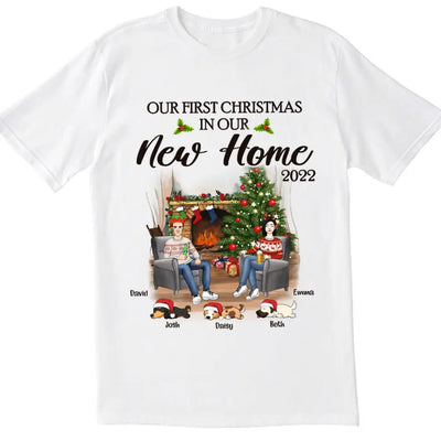 Personalized Our First Christmas In Our New Home 2022 Newlywed Couple Dog Mom Christmas Custom T-Shirt