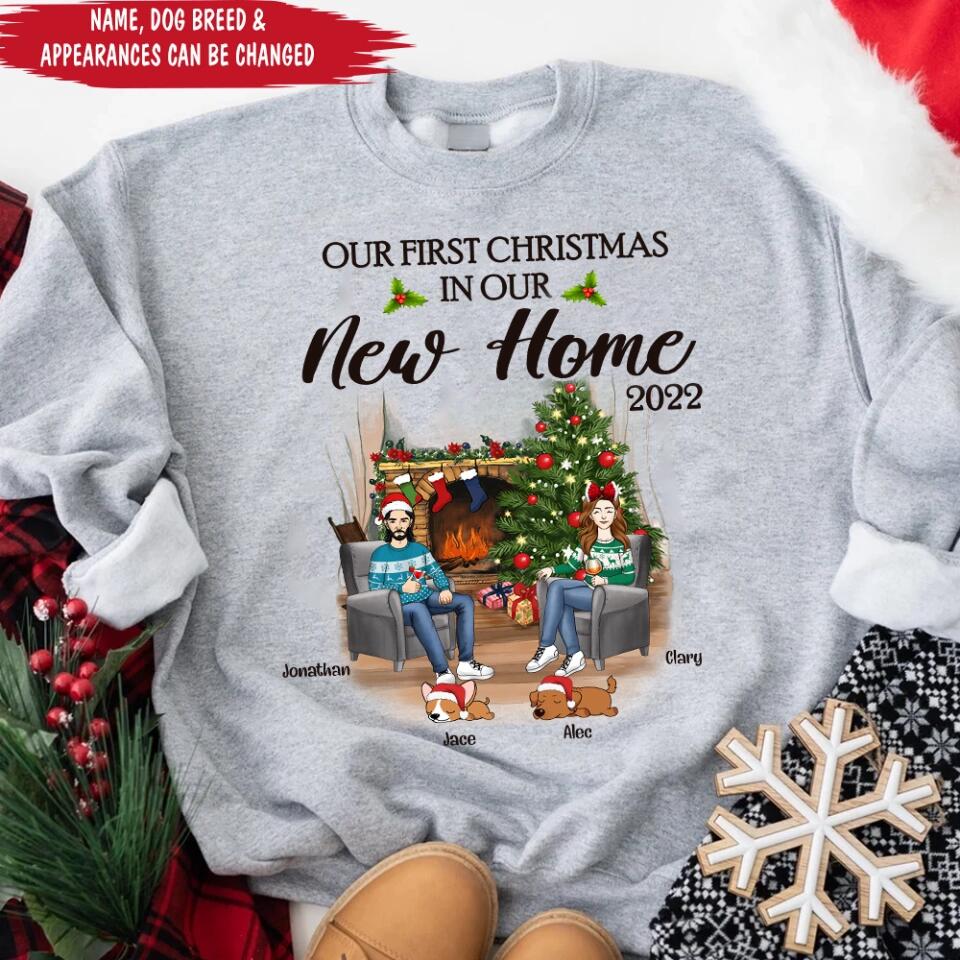 Personalized Our First Christmas In Our New Home 2022 Newlywed Couple Dog Mom Christmas Custom T-Shirt