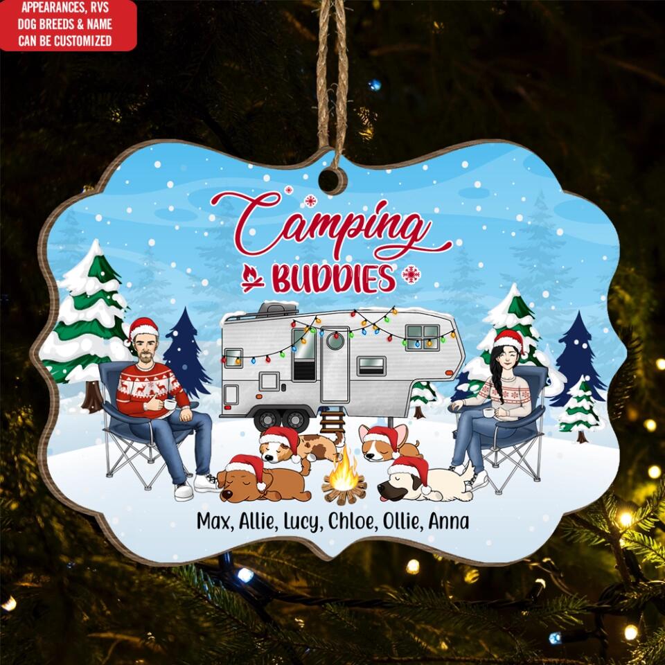 Personalized Ornament,, Camping Buddies, Camping Couple With Dogs, Christmas Gift For Camping Lovers, Dog Lovers