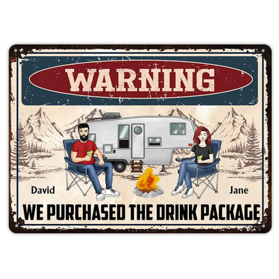 Personalized camping metal sign - Warning We Purchased The Drink Package - funny gift for camping couples