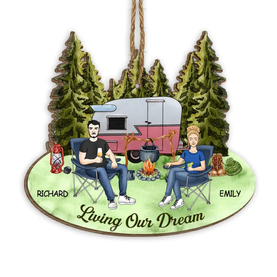 Living Our Dream Ornament - Personalized Camping Couple Ornament - Camper Life - Valentines Day Gift - Camping Gift - Gift For Camping Lovers