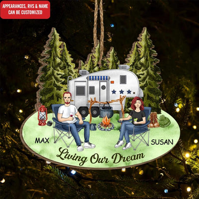 Living Our Dream Ornament - Personalized Camping Couple Ornament - Camper Life - Valentines Day Gift - Camping Gift - Gift For Camping Lovers