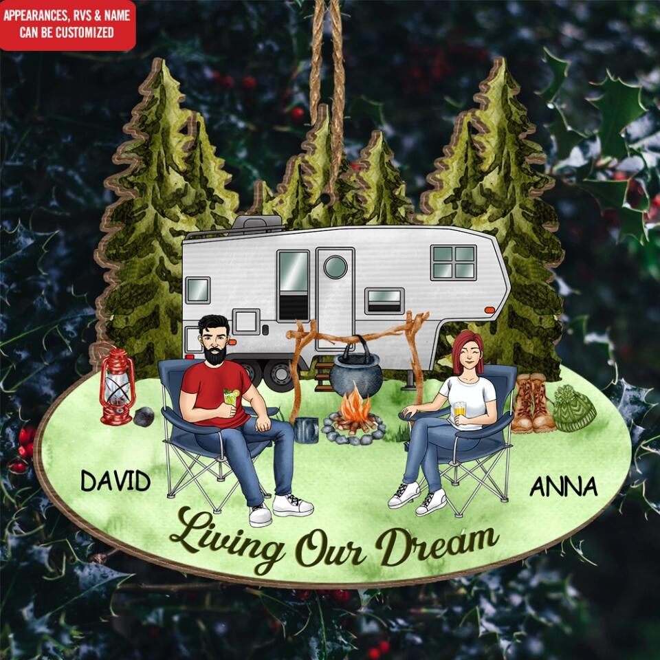 Living Our Dream Ornament - Personalized Camping Couple Ornament - Camper Life - Valentines Day Gift - Camping Gift - Gift For Camping Lovers
