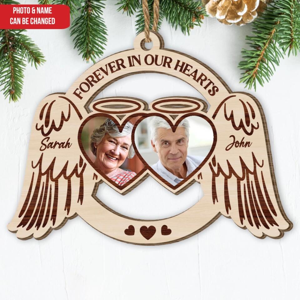 Memorial Christmas Ornament - Forever In Our Hearts Mom And Dad Ornament - Memorial Angel Wings Heart - Sympathy Gift