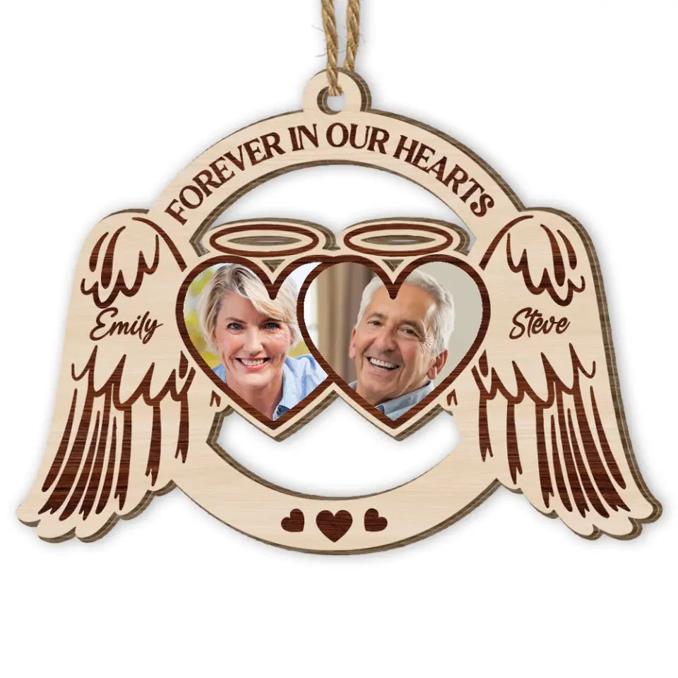 Memorial Christmas Ornament - Forever In Our Hearts Mom And Dad Ornament - Memorial Angel Wings Heart - Sympathy Gift